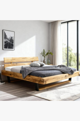 Massivholz Eichenbett 180x200 cm mit schwarzen Metallfüßen